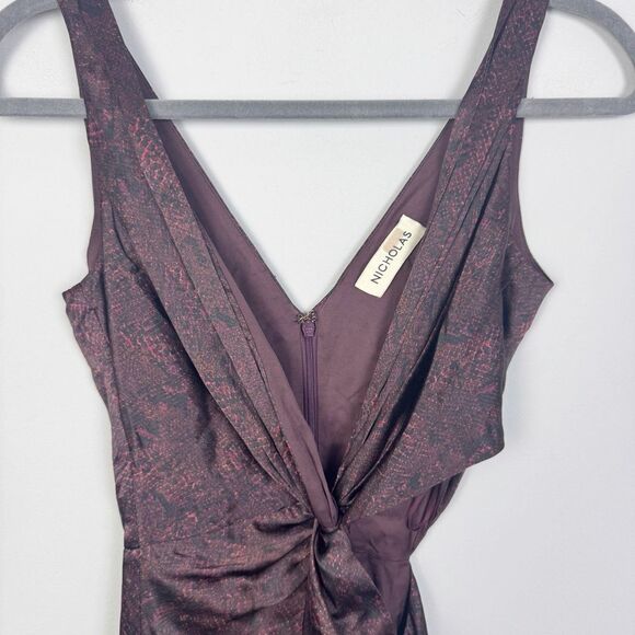 NICHOLAS | 100% Silk Silvina Wrap Maroon Snakeskin Cutout Gown Women’s Size 0 - Picture 3 of 10